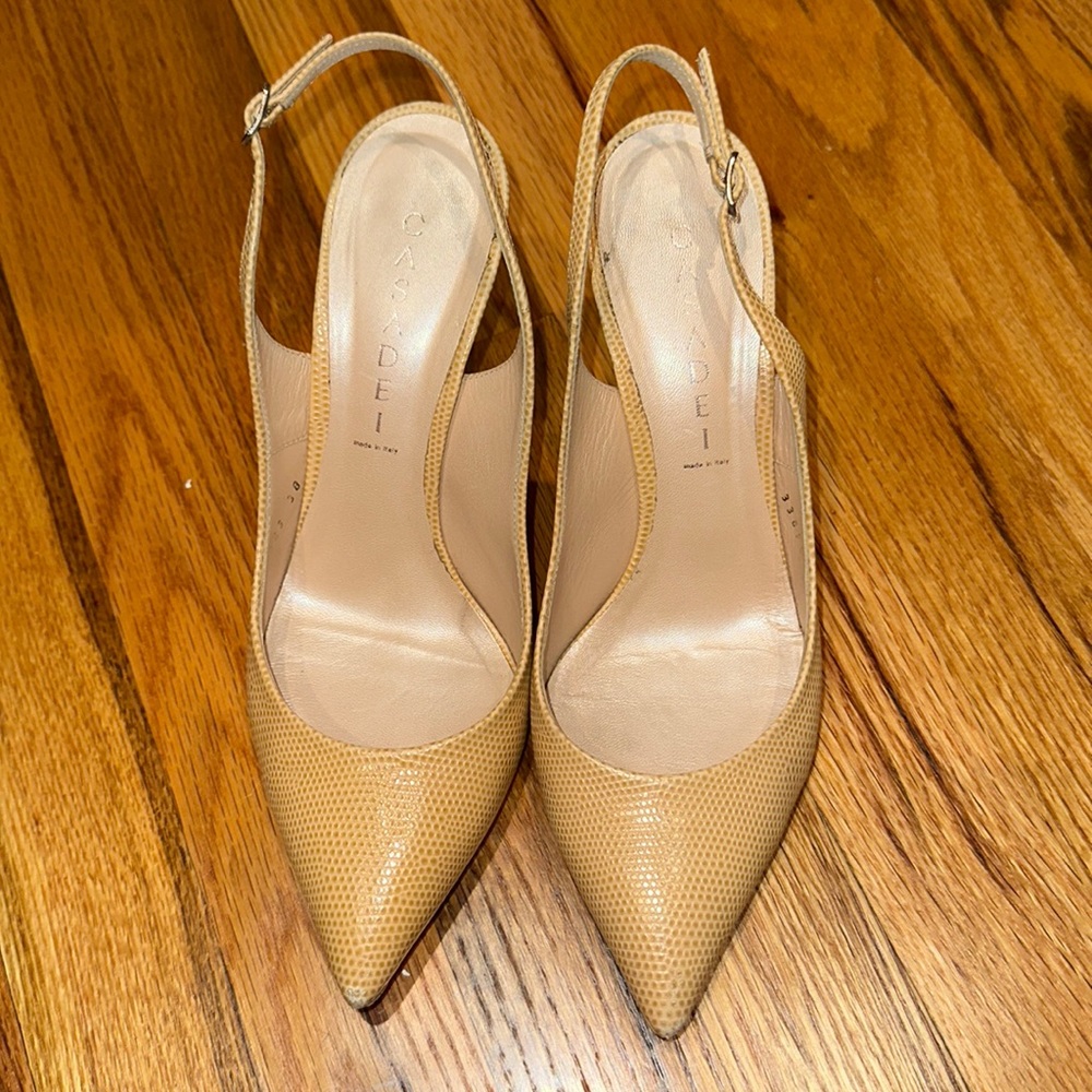 CASADEI pumps with open back.Light beige, sneak skin, used, little bit scratched